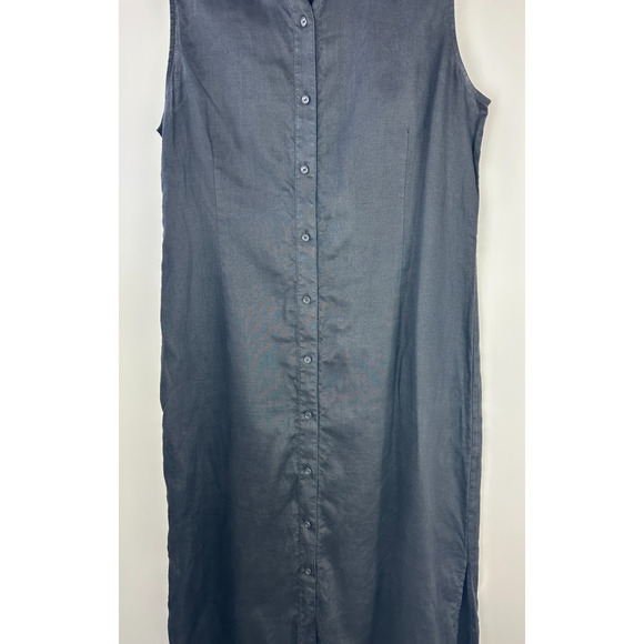 Embassy Row Pure Linen Button Up Shirt Dress Black Size 16 Lagenlook Minimalist - Picture 16 of 16